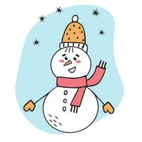 vrolijk sneeuwman. tekening illustratie. kinderen Kerstmis kaart. Hallo winter vector