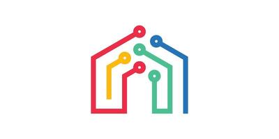 logo ontwerp combineren een huis met internet kabels, logo ontwerp met een modern technologie stijl. vector