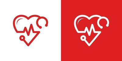 logo ontwerp combineren een hart vorm met een stethoscoop en hartslag. vector