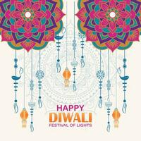 gelukkig diwali, festival van lichten, papier grafisch van Indisch rangoli, gouden lichten, kleurrijk decoratief achtergrond, blauw magenta achtergrond vector