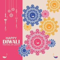 gelukkig diwali, festival van lichten, papier grafisch van Indisch rangoli, gouden lichten, kleurrijk decoratief achtergrond, blauw magenta achtergrond vector