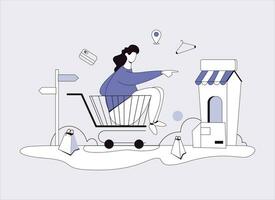 Gaan naar de winkel, boodschappen doen concept illustraties vector