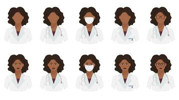 donker huid vrouw dokter avatar in uniform vector