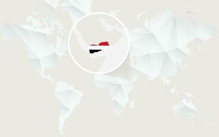 Jemen kaart met vlag in contour Aan wit veelhoekige wereld kaart. vector