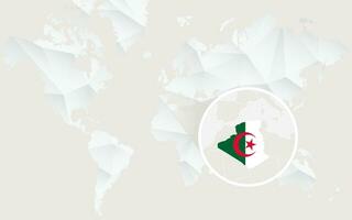 Algerije kaart met vlag in contour Aan wit veelhoekige wereld kaart. vector