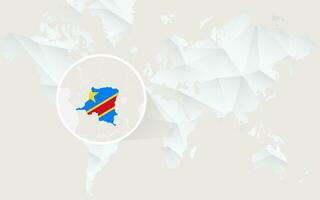 democratisch republiek van de Congo kaart met vlag in contour Aan wit veelhoekige wereld kaart. vector