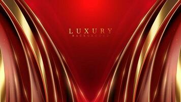 luxe rood kleur achtergrond met gouden lijn elementen en kromme licht effect decoratie en bokeh. vector