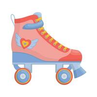 retro rol Derby schaatsen. quad rol skates geïsoleerd Aan wit achtergrond. 80s en 90s sport werkzaamheid vector illustratie. modieus groovy schoenen voor poster, banier, kaart, omslag, label, advertentie, stickers