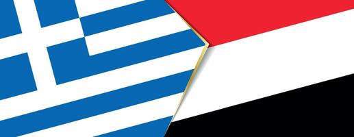 Griekenland en Jemen vlaggen, twee vector vlaggen.