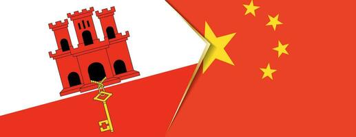 Gibraltar en China vlaggen, twee vector vlaggen.