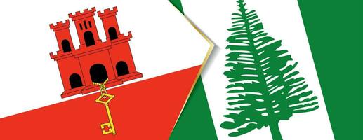 Gibraltar en norfolk eiland vlaggen, twee vector vlaggen.