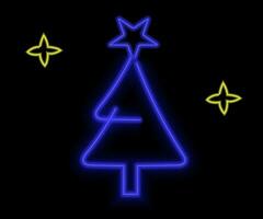 neon Kerstmis boom met ster, gloeiend icoon. neon nieuw jaar boom silhouet, schets Kerstmis boom in levendig kleuren. feestelijk Spar met neon licht. icoon set, teken, symbool voor ui. vector illustratie