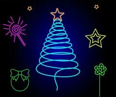 neon Kerstmis boom met ster, gloeiend icoon. neon nieuw jaar boom silhouet, schets Kerstmis boom in levendig kleuren. feestelijk Spar met neon licht. icoon set, teken, symbool voor ui. vector illustratie