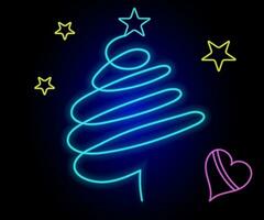 neon Kerstmis boom met ster, gloeiend icoon. neon nieuw jaar boom silhouet, schets Kerstmis boom in levendig kleuren. feestelijk Spar met neon licht. icoon set, teken, symbool voor ui. vector illustratie