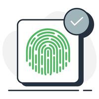 vingerafdruk authenticatie. geverifieerd toegang. biometrisch identificatie. biometrisch toegang toegekend. bewerkbare hartinfarct. vector