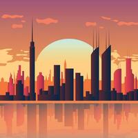 skyline van de stad bij zonsondergang vector