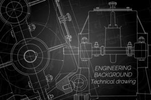 mechanisch bouwkunde tekeningen Aan zwart achtergrond. verloopstuk. technisch ontwerp. omslag. blauwdruk. vector illustratie.