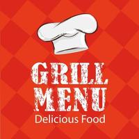 poster van grillmenubelettering met hoed chef vector