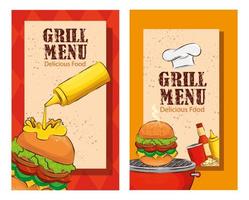 set poster van grillmenu met heerlijke hamburgers vector