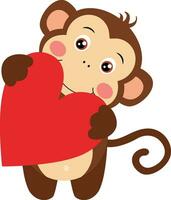 schattig gelukkig aap Holding een hart vector