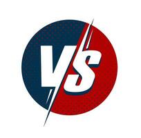 vs of versus tekst logo voor strijd of strijd spel vector vlak tekenfilm symbool ontwerp met rood en donker blauw halftone afgeronde embleem logotype geïsoleerd beeld