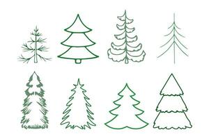 reeks van illustraties van Kerstmis boom krabbels, een vector schetsen lijn. groen Kerstmis bomen