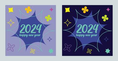 gelukkig nieuw jaar 2024 met kleurrijk minimalistisch modieus ontwerp. gelukkig nieuw jaar 2024 plein sjabloon. groet achtergrond ontwerpen, nieuw jaar, en sociaal media promotionele inhoud. vector illustratie