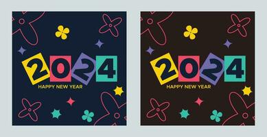 gelukkig nieuw jaar 2024 met kleurrijk minimalistisch modieus ontwerp. gelukkig nieuw jaar 2024 plein sjabloon. groet achtergrond ontwerpen, nieuw jaar, en sociaal media promotionele inhoud. vector illustratie