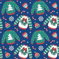 lelijk Kerstmis trui en breien hoed, grappig Kerstmis kleren. naadloos patroon. vector. vector