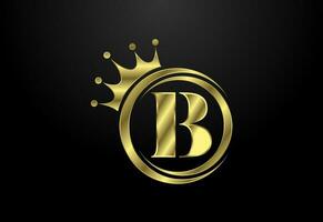 Engels alfabet b met een kroon. Koninklijk, koning, koningin luxe symbool. doopvont embleem. vector illustratie