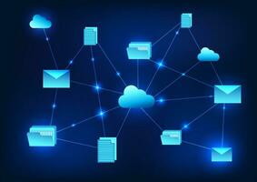 technologie voor Bezig met verzenden gegevens bestanden over- de internet netwerk Bezig met verzenden bestanden via e-mail systeem door de wolk systeem het is een systeem met veiligheid. vector