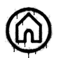 verstuiven geschilderd graffiti huis icoon gespoten geïsoleerd met een wit achtergrond. graffiti huis icoon met over- verstuiven in zwart over- wit. vector