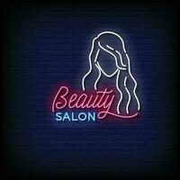 neon teken schoonheid salon met steen muur achtergrond vector