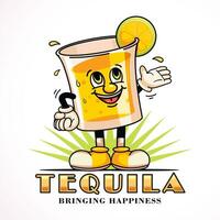 tequila, een schattig tequila glas tekenfilm mascotte. geschikt voor logo's, mascottes, t-shirts, stickers en posters vector
