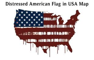Amerikaans vlag in Verenigde Staten van Amerika kaart vector illustratie geïsoleerd Aan wit achtergrond, verontrust Amerikaans vlag in Verenigde Staten van Amerika kaart vector