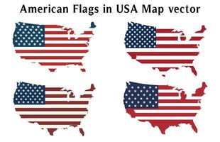 Amerikaans vlag in Verenigde Staten van Amerika kaart vector illustratie bundel, reeks van verontrust Amerikaans vlag in Verenigde Staten van Amerika kaart vector