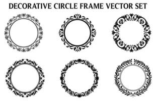 wijnoogst decoratief sier- cirkel kader vector set, ronde vector sier- kader en filigraan bloemen ornamenten