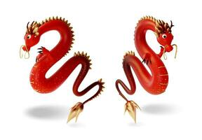 3d rood Chinese draak reeks tekenfilm stijl. vector
