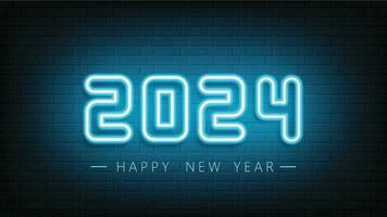 gelukkig nieuw jaar neon ontwerp. 2024 neon tekst. neon 2024 nieuw jaar teken. vector illustratie.