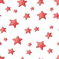rood zeester naadloos vector patroon. onderwater- dieren in de vorm van sterren met sukkels. vlak tekenfilm stijl, hand- getrokken kinderachtig illustratie Aan wit achtergrond. schattig zee backdrop
