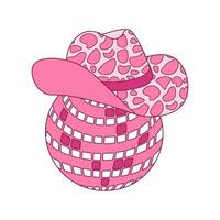 retro roze veedrijfster hoed met disco bal. groovy disco cowboy western en wild west thema. vector geïsoleerd ontwerp voor ansichtkaart, t-shirt, sticker enz.