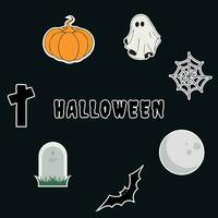 halloween stickers reeks met pompoen en vleermuizen. vector illustratie