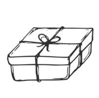 geschenk met boog. doos, schets, grappig, monochroom, kerstmis, verjaardag, Geschenk. vector