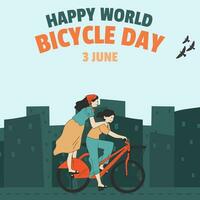 3e juni wereld fiets dag illustratie vector afbeelding. tekenfilm wereld fiets. milieu beschermen. mannen rijden fiets. illustratie van concept wereld fiets dag sociaal media vector Sjablonen.