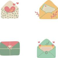 schattig envelop illustratie met hart, bloem en blad elementen. vector illustratie set.