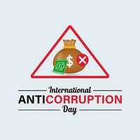 hou op corruptie icoon. Internationale anti corruptie dag. verbod teken. banier, poster, kaart, achtergrond ontwerp. vector
