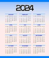 2024 een bladzijde muur kalender ontwerp sjabloon, modern 12 maanden een bladzijde kalender. modern muur kalender ontwerp 2024. afdrukken klaar een bladzijde muur kalender sjabloon ontwerp voor 2024. week begint Aan zondag. vector