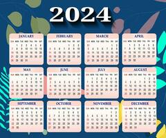 2024 een bladzijde muur kalender ontwerp sjabloon, modern 12 maanden een bladzijde kalender. modern muur kalender ontwerp 2024. afdrukken klaar een bladzijde muur kalender sjabloon ontwerp voor 2024. week begint Aan zondag. vector