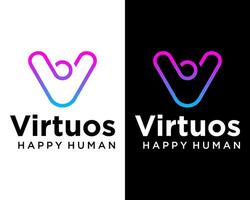 brief v monogram gelukkig menselijk logo ontwerp. vector