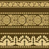 decoratief goud gekleurde borders met bloemen en blad motieven vector